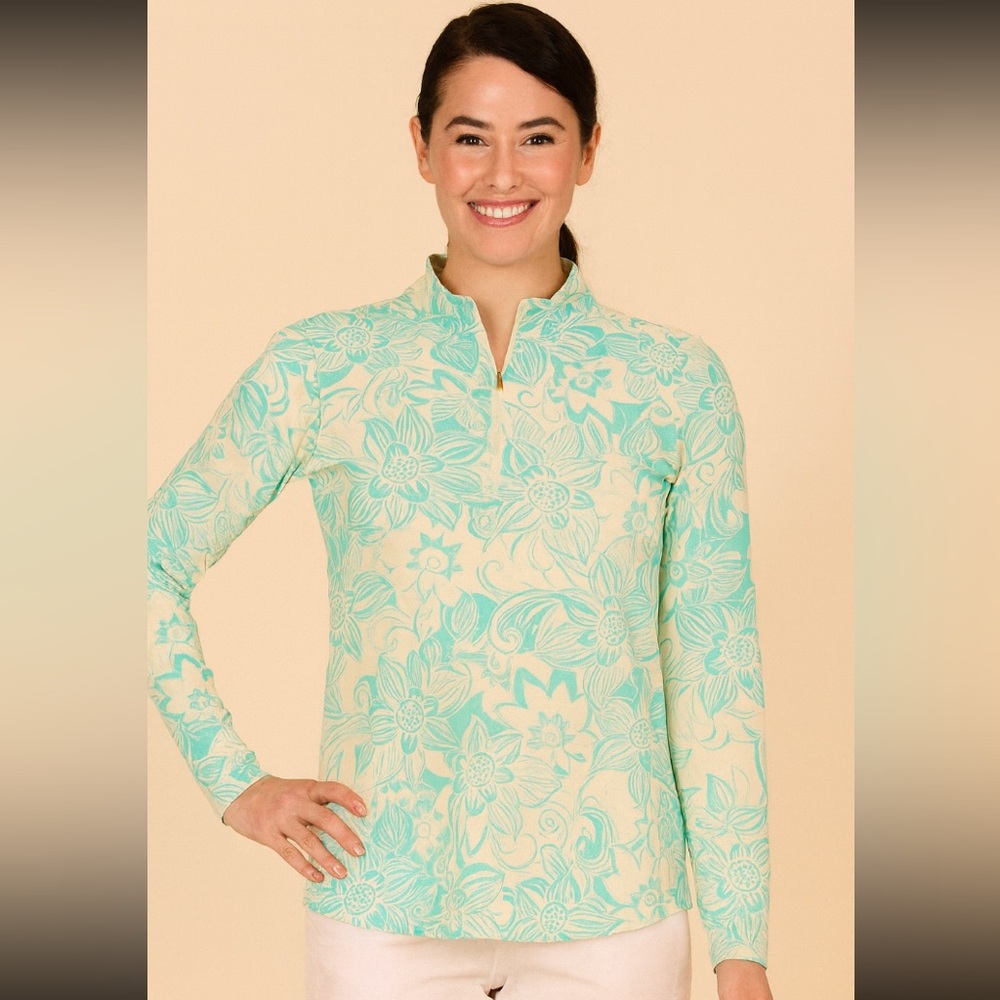 San Soleil Women’s Size Medium Long Sleeve Pullover Teal Golf Tennis UPF 50